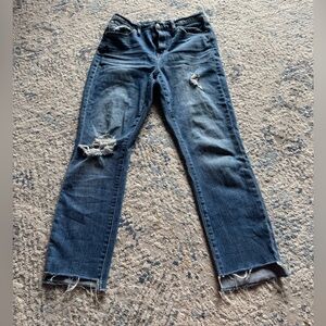 Madewell High-Rise Distressed Straight Jeans - Dark Blue